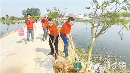 參加活動的人員種下一棵棵新綠。