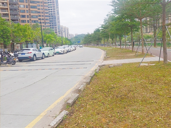 改造前的桂香路為雙向單車道，混凝土路面開(kāi)裂明顯，路緣石破損嚴(yán)重。