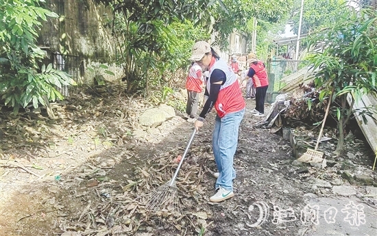 志愿者鏟除蚊蟲孳生地。