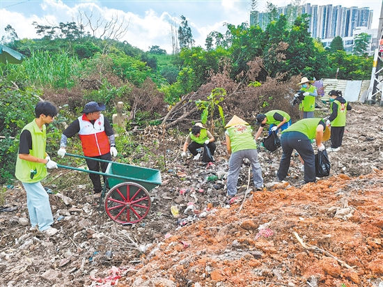 鶴山市青年志愿者分工明確，高效清理屬地垃圾。