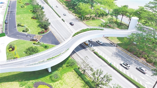 濱江大道人行天橋方便市民出行。